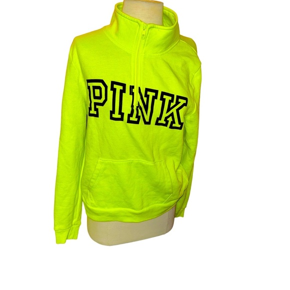 Victoria’s Secret pink collection neon yellow/ black quarter zip sweatshirt L - Picture 1 of 3
